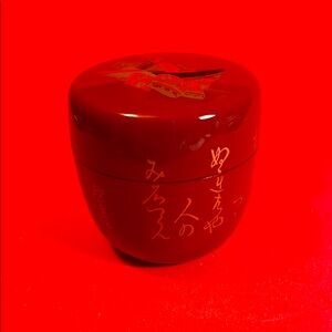 Iwao Yamakawa Red Tea Canister w/Poem & Kimono